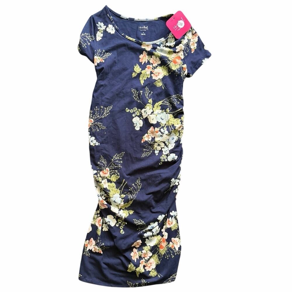 NWT Isabel Maternity Floral Short Sleeve Dress Navy Blue Size Medium M